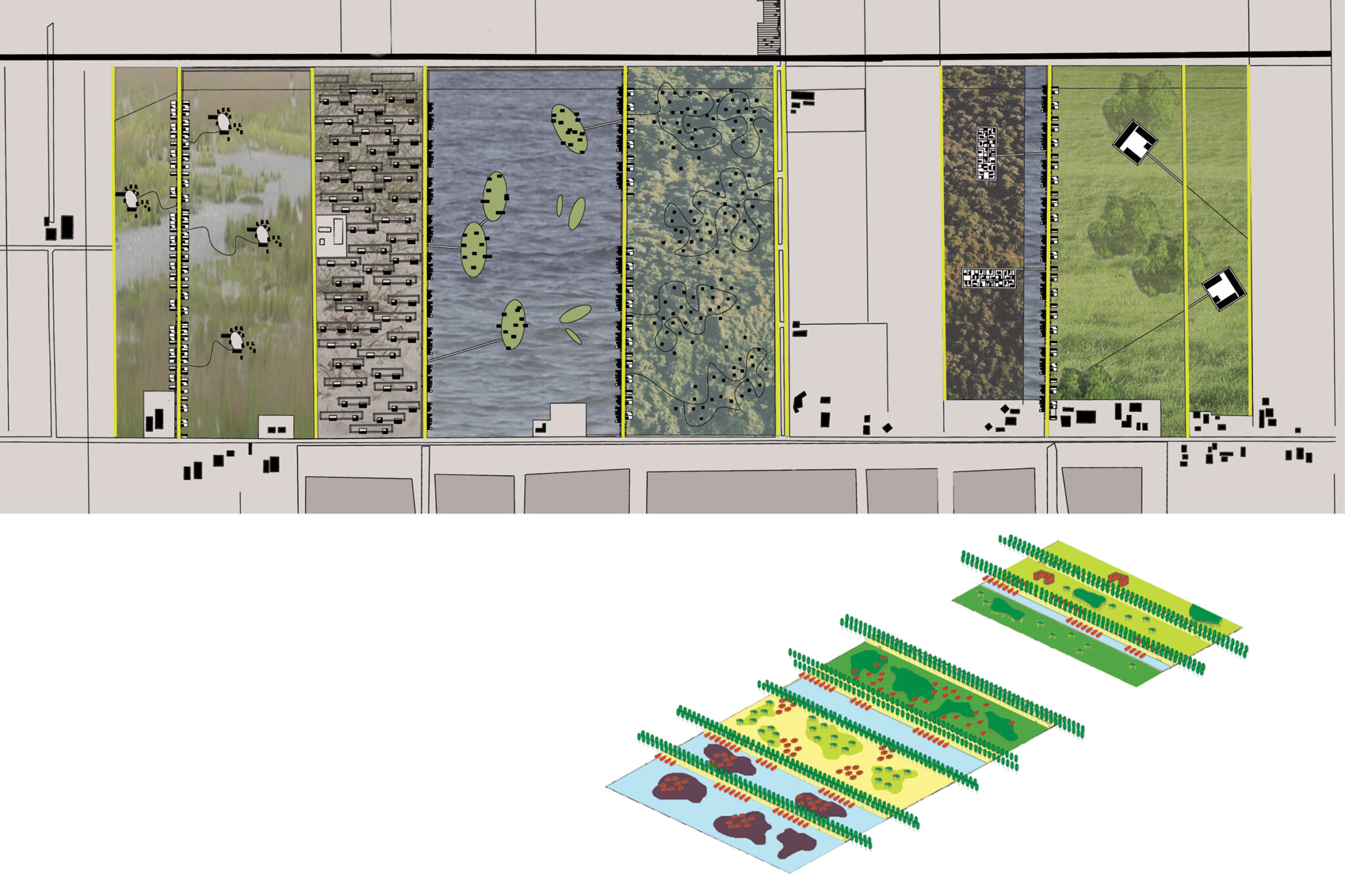 schematische plankaart en isometrsche weergave van het model